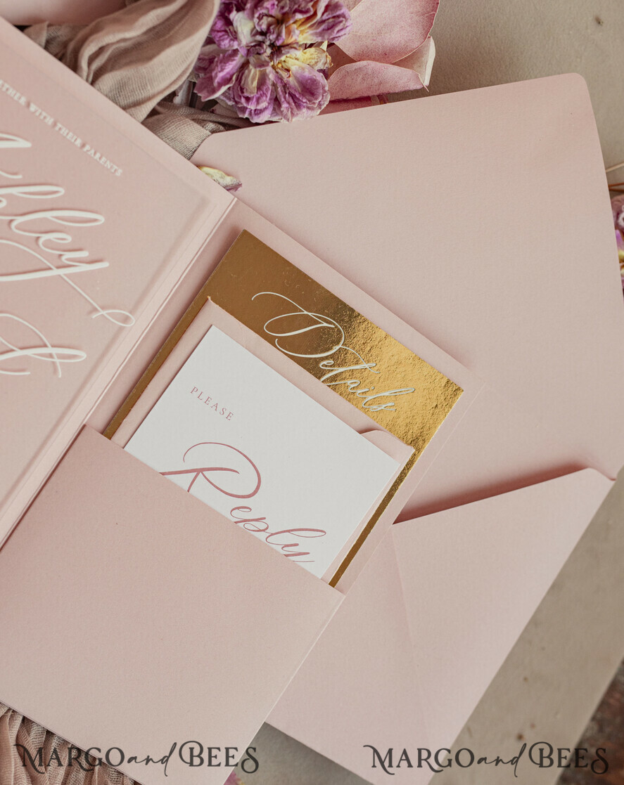 WEDDING INVITATIONS gold / rose gold / silver / glitter Luxury Mirror gold Wedding Invitations, Elegant Blush Pink Wedding Cards, Glamour Acrylic Wedding Invites, Clear Plexi Wedding Invitation Suite