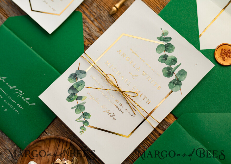 WEDDING INVITATIONS gold / rose gold / silver / glitter Elegant Eucalyptus Wedding Invitations, Glamour Golden Wedding Cards, Bespoke Greenery Gold Wedding Invites, Minimalistic Wedding Invitation Suite