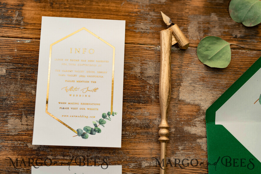 WEDDING INVITATIONS gold / rose gold / silver / glitter Elegant Eucalyptus Wedding Invitations, Glamour Golden Wedding Cards, Bespoke Greenery Gold Wedding Invites, Minimalistic Wedding Invitation Suite