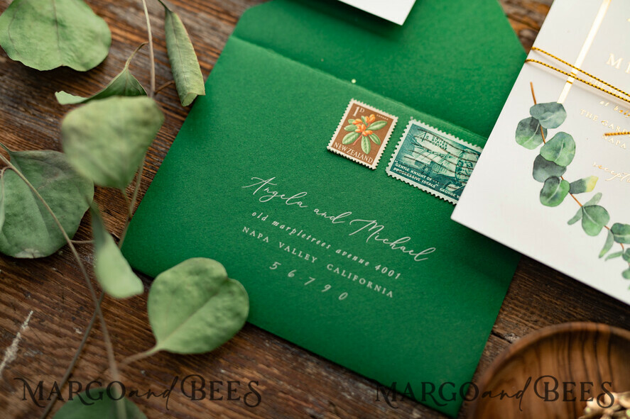 WEDDING INVITATIONS gold / rose gold / silver / glitter Elegant Eucalyptus Wedding Invitations, Glamour Golden Wedding Cards, Bespoke Greenery Gold Wedding Invites, Minimalistic Wedding Invitation Suite