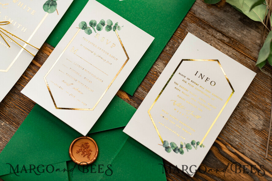 WEDDING INVITATIONS gold / rose gold / silver / glitter Elegant Eucalyptus Wedding Invitations, Glamour Golden Wedding Cards, Bespoke Greenery Gold Wedding Invites, Minimalistic Wedding Invitation Suite