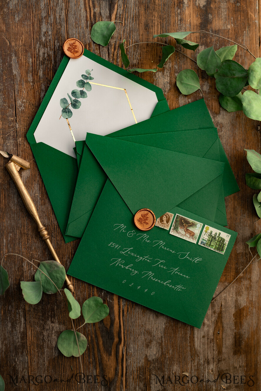 WEDDING INVITATIONS gold / rose gold / silver / glitter Elegant Eucalyptus Wedding Invitations, Glamour Golden Wedding Cards, Bespoke Greenery Gold Wedding Invites, Minimalistic Wedding Invitation Suite