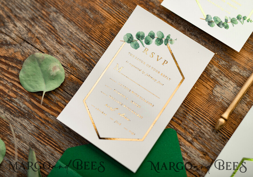 WEDDING INVITATIONS gold / rose gold / silver / glitter Elegant Eucalyptus Wedding Invitations, Glamour Golden Wedding Cards, Bespoke Greenery Gold Wedding Invites, Minimalistic Wedding Invitation Suite