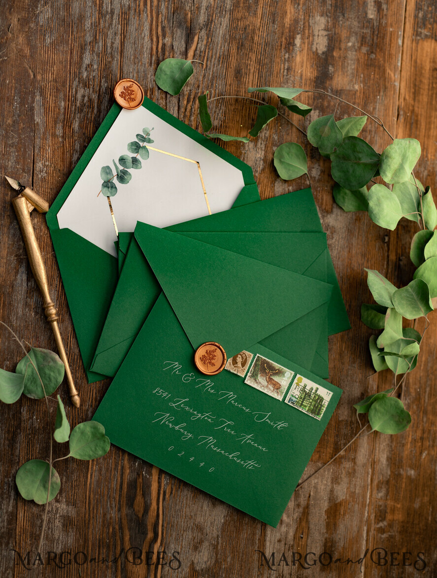 WEDDING INVITATIONS gold / rose gold / silver / glitter Elegant Eucalyptus Wedding Invitations, Glamour Golden Wedding Cards, Bespoke Greenery Gold Wedding Invites, Minimalistic Wedding Invitation Suite