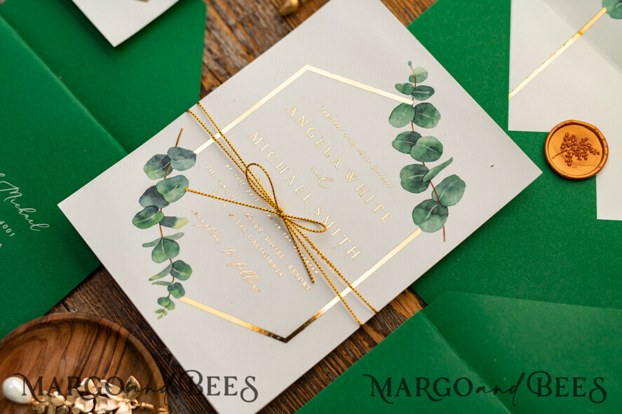 WEDDING INVITATIONS gold / rose gold / silver / glitter Elegant Eucalyptus Wedding Invitations, Glamour Golden Wedding Cards, Bespoke Greenery Gold Wedding Invites, Minimalistic Wedding Invitation Suite