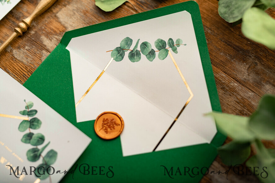 WEDDING INVITATIONS gold / rose gold / silver / glitter Elegant Eucalyptus Wedding Invitations, Glamour Golden Wedding Cards, Bespoke Greenery Gold Wedding Invites, Minimalistic Wedding Invitation Suite
