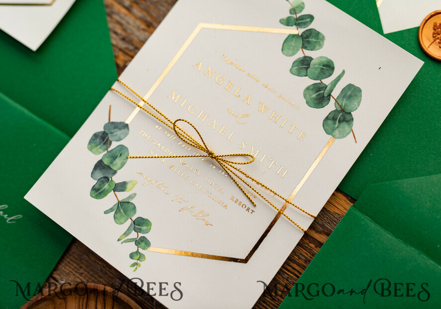 WEDDING INVITATIONS gold / rose gold / silver / glitter Elegant Eucalyptus Wedding Invitations, Glamour Golden Wedding Cards, Bespoke Greenery Gold Wedding Invites, Minimalistic Wedding Invitation Suite