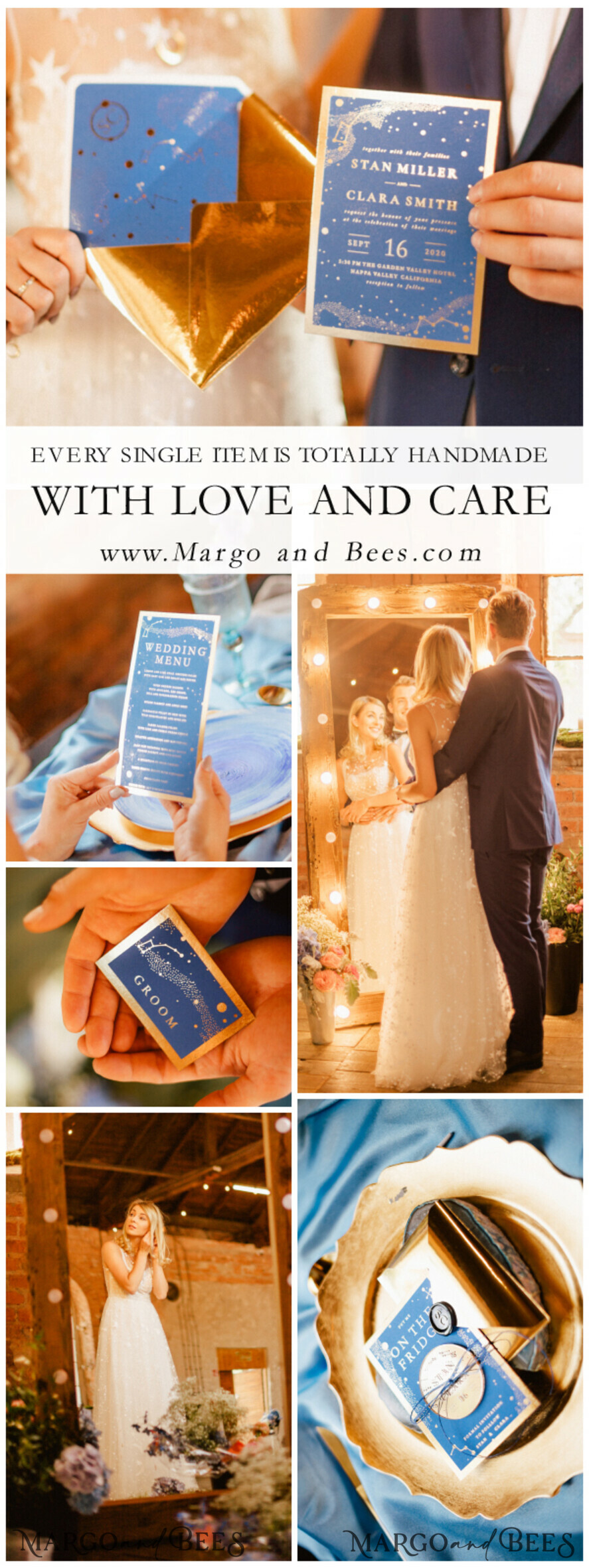 WEDDING INVITATIONS gold / rose gold / silver / glitter Luxury Golden Shine Wedding Invitations, Royal Navy Blue Wedding Invites, Glamour Gold Foil Wedding Cards, Elegant, Bespoke Galaxy Wedding Invitation Suite