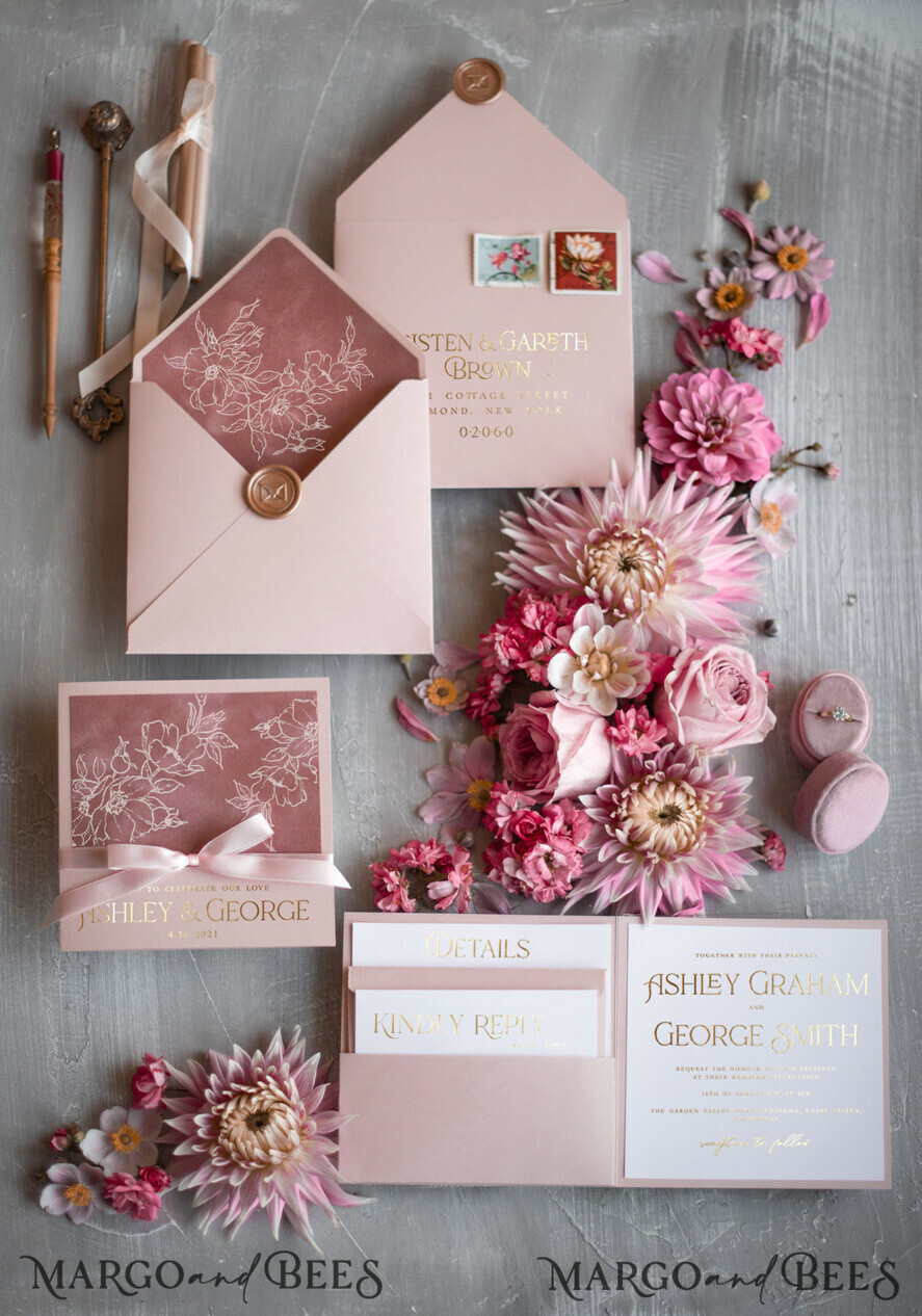 WEDDING INVITATIONS gold / rose gold / silver / glitter Luxury wedding invitations, luxurious wedding, blush pink, blush pink wedding, blush pink and gold wedding, velvet, velvet wedding invitations, pocket wedding invitation, pink ribbon, pink bow, white flowers, velvet wedding cards, elegant wedding invitations, gold wedding, gold foil print out, pink pocket wedding invitations, pink wedding invites, pink wedding stationery, pink wedding accessories, pink and white wedding invitations