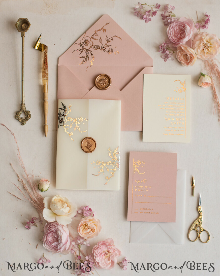 WEDDING INVITATIONS gold / rose gold / silver / glitter Elegant wedding invitations, glam gold rose gold wedding cards, cream fancy wedding invitiation suite