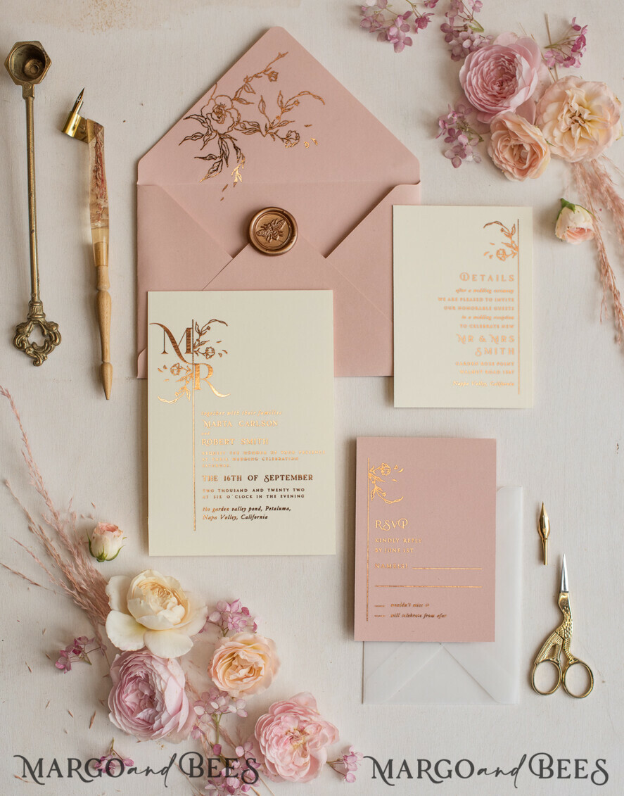 WEDDING INVITATIONS gold / rose gold / silver / glitter Elegant wedding invitations, glam gold rose gold wedding cards, cream fancy wedding invitiation suite