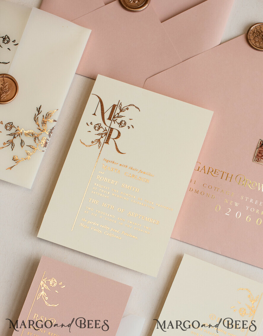 WEDDING INVITATIONS gold / rose gold / silver / glitter Elegant wedding invitations, glam gold rose gold wedding cards, cream fancy wedding invitiation suite