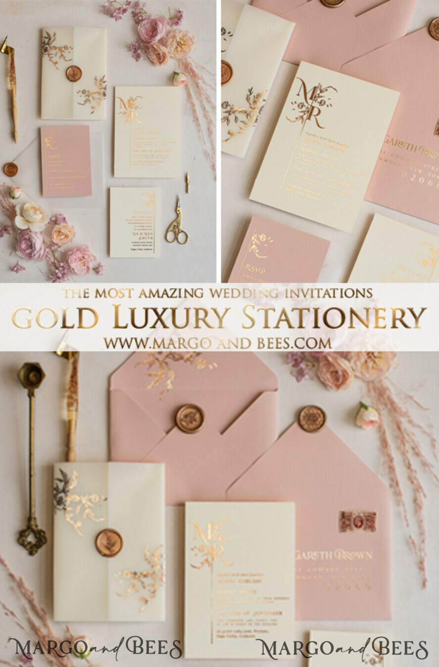 WEDDING INVITATIONS gold / rose gold / silver / glitter Elegant wedding invitations, glam gold rose gold wedding cards, cream fancy wedding invitiation suite