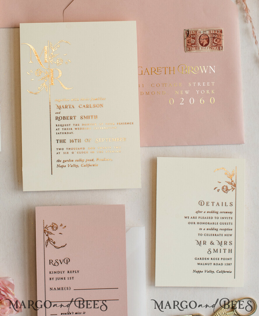 WEDDING INVITATIONS gold / rose gold / silver / glitter Elegant wedding invitations, glam gold rose gold wedding cards, cream fancy wedding invitiation suite