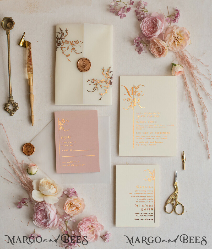 WEDDING INVITATIONS gold / rose gold / silver / glitter Elegant wedding invitations, glam gold rose gold wedding cards, cream fancy wedding invitiation suite