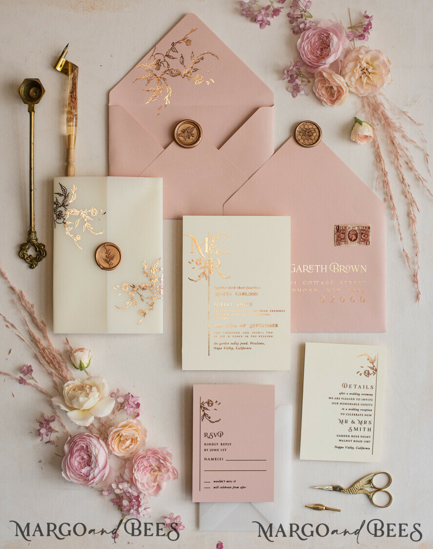 WEDDING INVITATIONS gold / rose gold / silver / glitter Elegant wedding invitations, glam gold rose gold wedding cards, cream fancy wedding invitiation suite