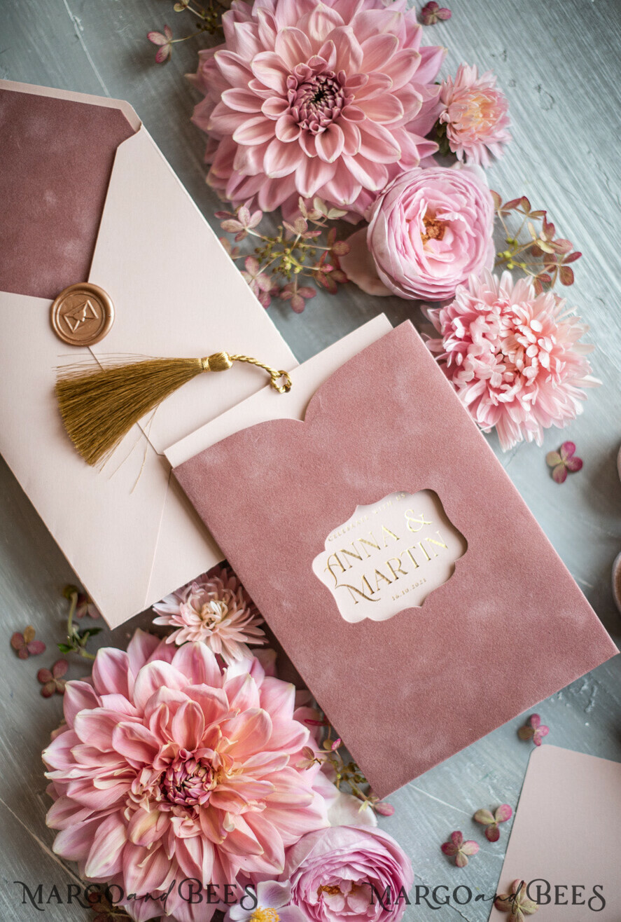 WEDDING INVITATIONS gold / rose gold / silver / glitter Glamour Pink Velvet Wedding Invitations, Luxury Golden Tassel Wedding Invitation Suite, Romantic Blush Pink Arabic Wedding Cards, Elegant Golden Shine Wedding Invites