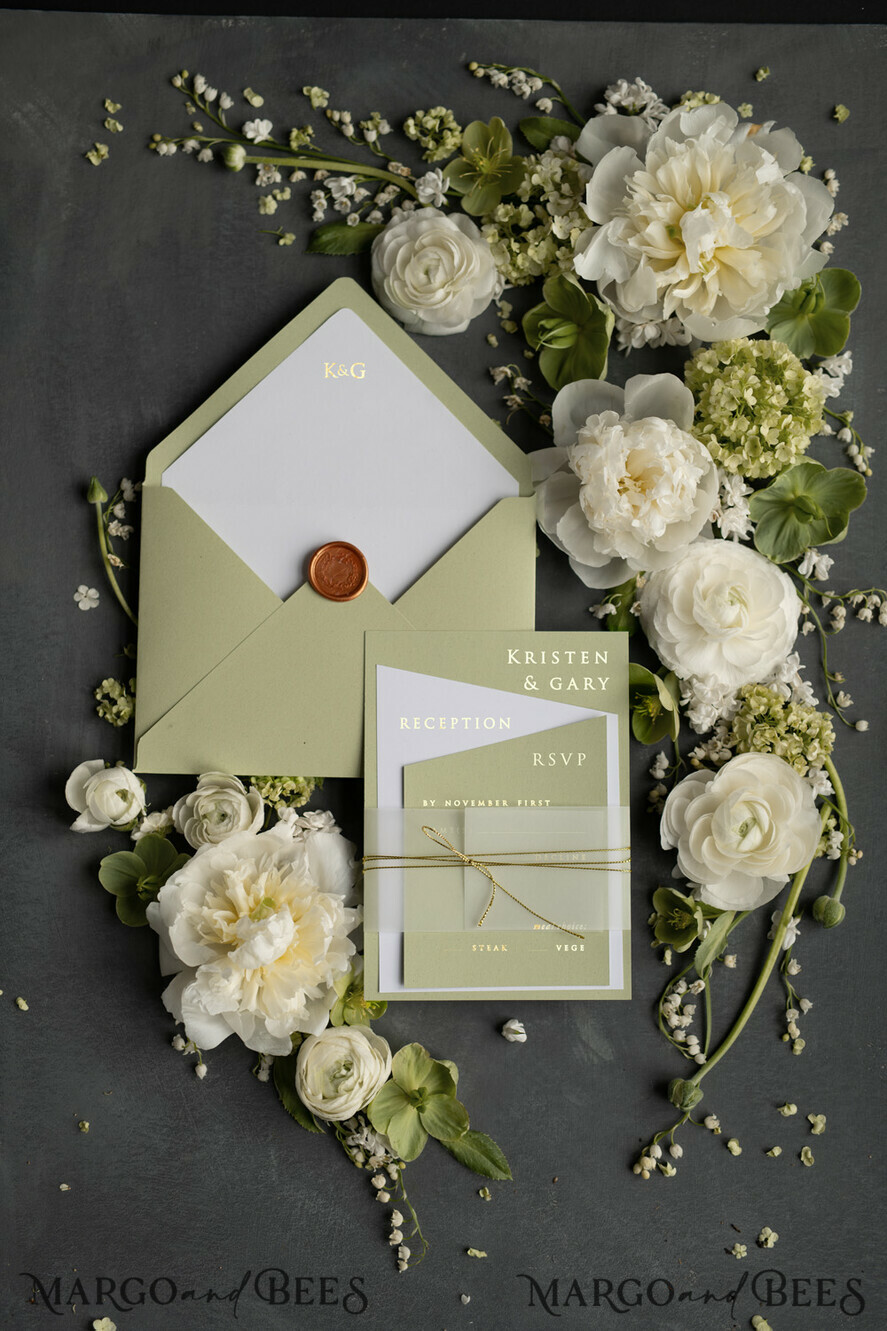 WEDDING INVITATIONS gold / rose gold / silver / glitter Luxury Gold Foil Wedding Invites, Elegant Sage Green Wedding Invites, Glamour Golden Shine Wedding Invitation Suite, Geometric Wedding Cards