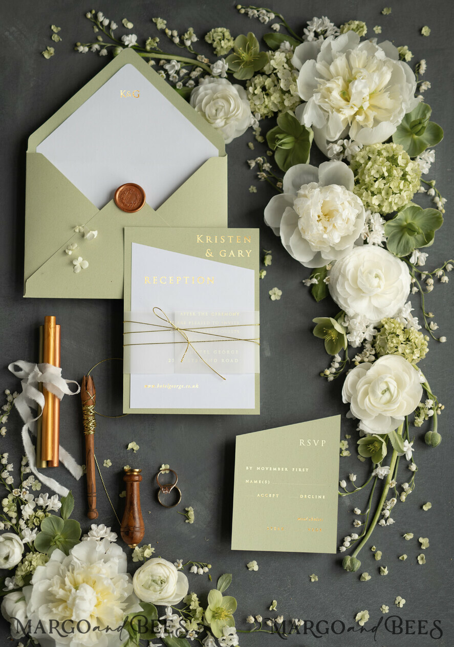 WEDDING INVITATIONS gold / rose gold / silver / glitter Luxury Gold Foil Wedding Invites, Elegant Sage Green Wedding Invites, Glamour Golden Shine Wedding Invitation Suite, Geometric Wedding Cards