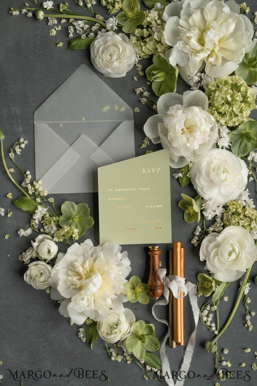 WEDDING INVITATIONS gold / rose gold / silver / glitter Luxury Gold Foil Wedding Invites, Elegant Sage Green Wedding Invites, Glamour Golden Shine Wedding Invitation Suite, Geometric Wedding Cards