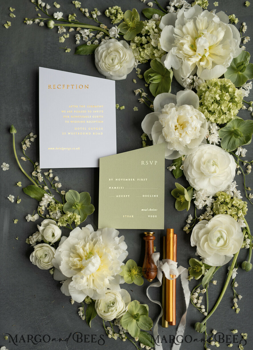 WEDDING INVITATIONS gold / rose gold / silver / glitter Luxury Gold Foil Wedding Invites, Elegant Sage Green Wedding Invites, Glamour Golden Shine Wedding Invitation Suite, Geometric Wedding Cards