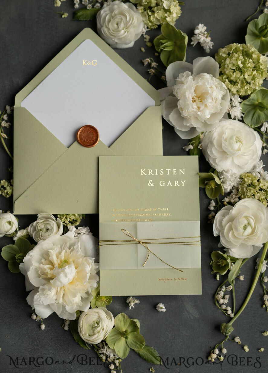 WEDDING INVITATIONS gold / rose gold / silver / glitter Luxury Gold Foil Wedding Invites, Elegant Sage Green Wedding Invites, Glamour Golden Shine Wedding Invitation Suite, Geometric Wedding Cards