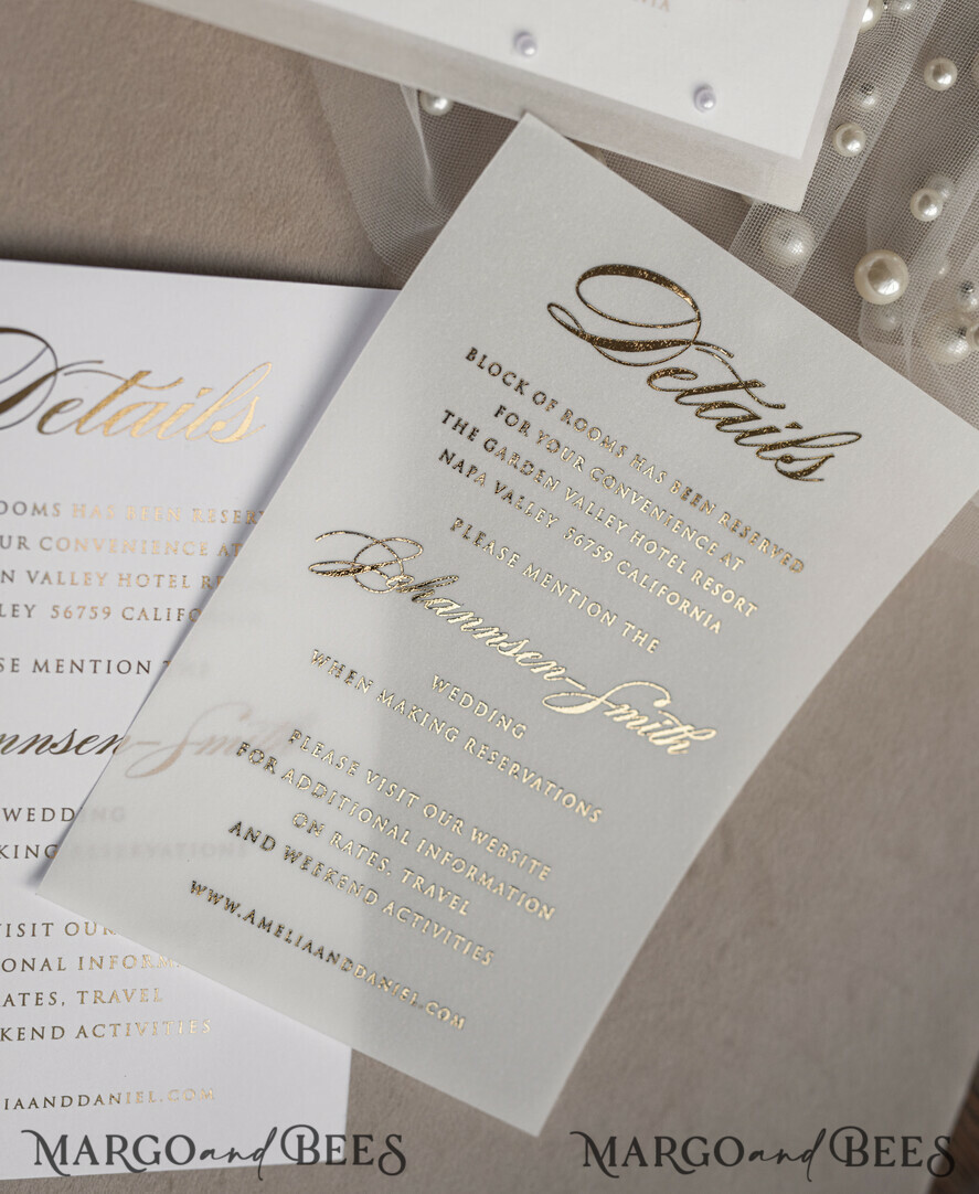 WEDDING INVITATIONS gold / rose gold / silver / glitter beaded bespoke Elegant pure white Gold Wedding Invitation Suite, Beaded Perls Wedding Cards, luxury Wedding Stationery, silk ribbon, vellum beaded etui with your monogram