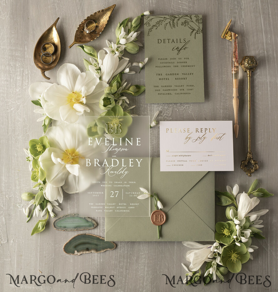 WEDDING INVITATIONS gold / rose gold / silver / glitter Sage Green Acrylic Wedding invitations suite, Luxury Frozen Acryl Wedding Invitations • Glamour Gold Wedding Invitation Suite • Luxury Acrylic Wedding Cards