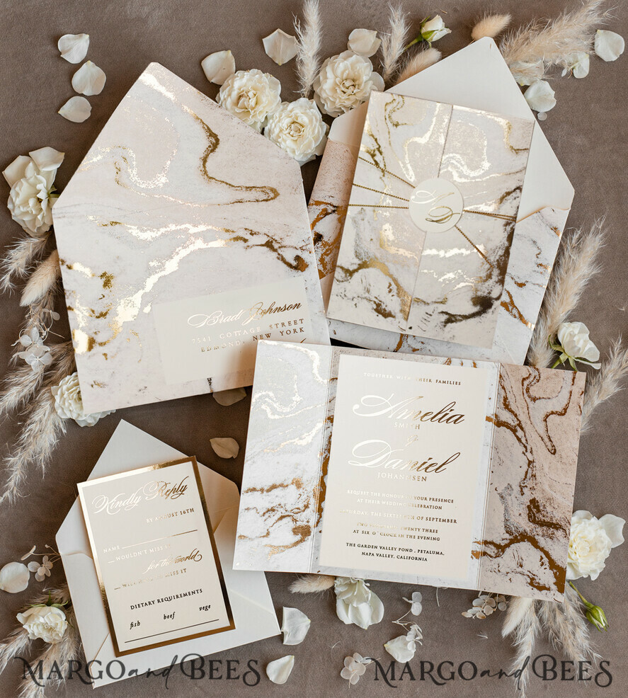 WEDDING INVITATIONS gold / rose gold / silver / glitter Golden Marble Wedding invitations, Luxury Gold Foil Wedding Invitation set, Marble Glamour Wedding Invitation Suite, elegant Wedding Cards Marble