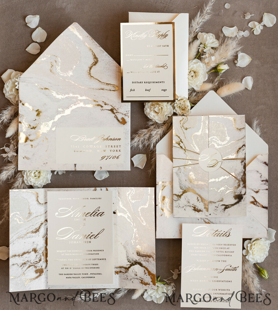 WEDDING INVITATIONS gold / rose gold / silver / glitter Golden Marble Wedding invitations, Luxury Gold Foil Wedding Invitation set, Marble Glamour Wedding Invitation Suite, elegant Wedding Cards Marble