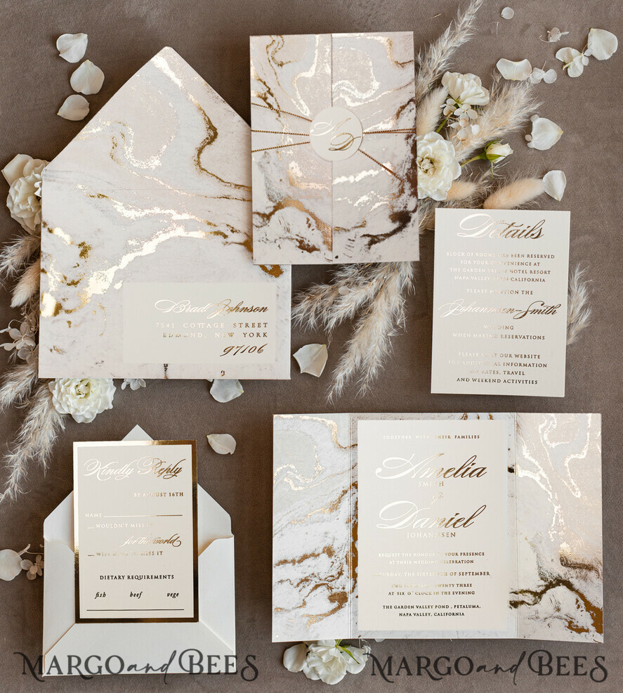 WEDDING INVITATIONS gold / rose gold / silver / glitter Golden Marble Wedding invitations, Luxury Gold Foil Wedding Invitation set, Marble Glamour Wedding Invitation Suite, elegant Wedding Cards Marble