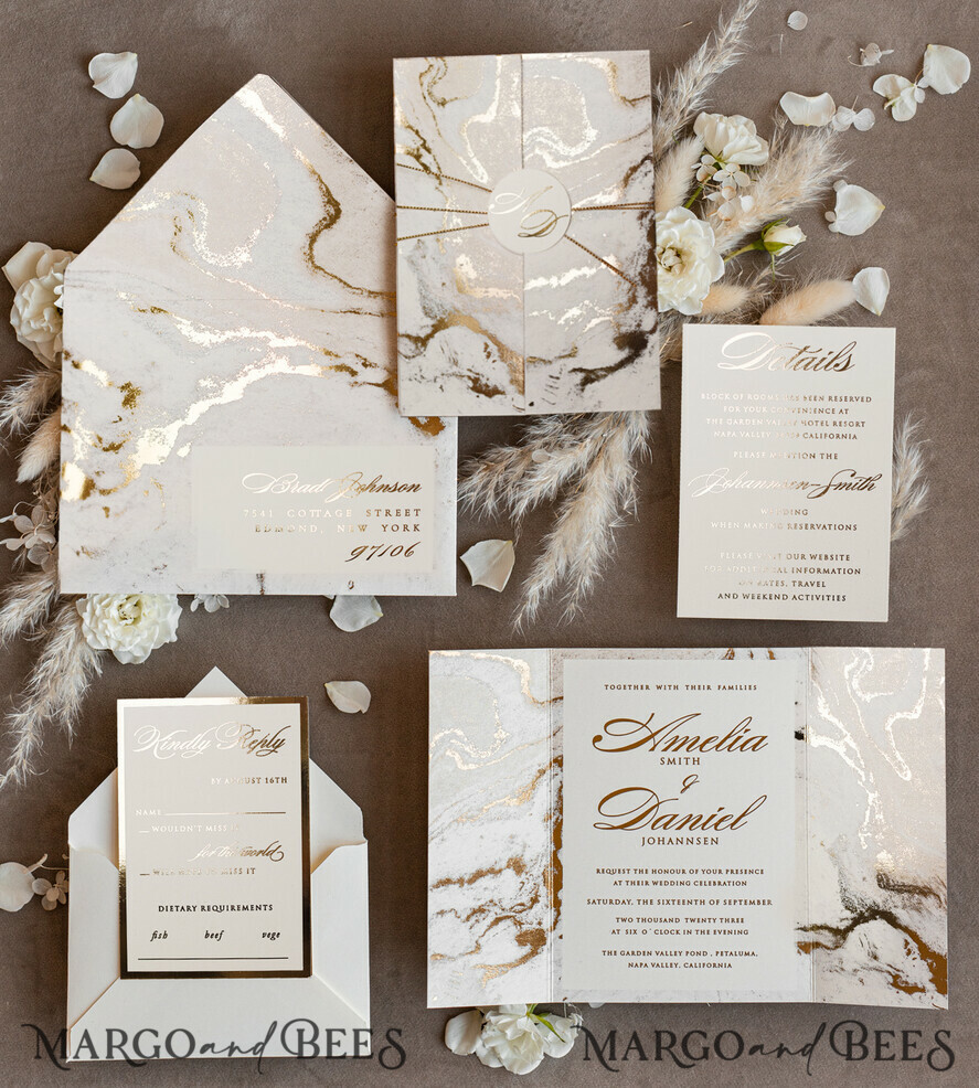 WEDDING INVITATIONS gold / rose gold / silver / glitter Golden Marble Wedding invitations, Luxury Gold Foil Wedding Invitation set, Marble Glamour Wedding Invitation Suite, elegant Wedding Cards Marble