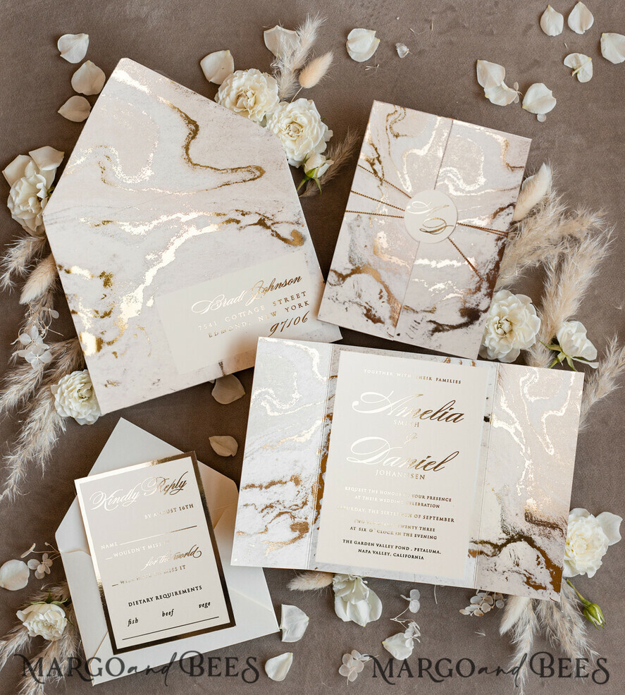 WEDDING INVITATIONS gold / rose gold / silver / glitter Golden Marble Wedding invitations, Luxury Gold Foil Wedding Invitation set, Marble Glamour Wedding Invitation Suite, elegant Wedding Cards Marble
