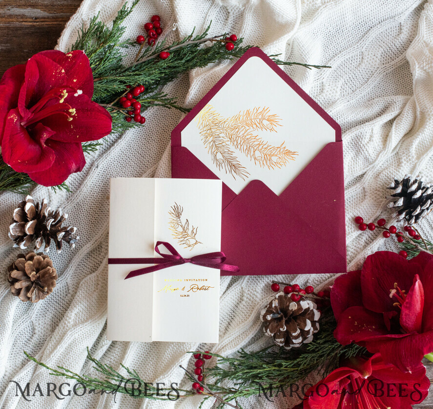 WEDDING INVITATIONS gold / rose gold / silver / glitter Christmas wedding invitations, festive wedding invitations, winter wedding inspiration, winter wedding, christmas wedding, red and gold wedding invitations, gold lettering, gold foil print out, pocket wedding invitations, christmas wedding cards, marsala wedding invitations, marsala red, red wedding, gold wedding, white wedding, red and white wedding, white ribbon, elegant wedding invitations, festive season