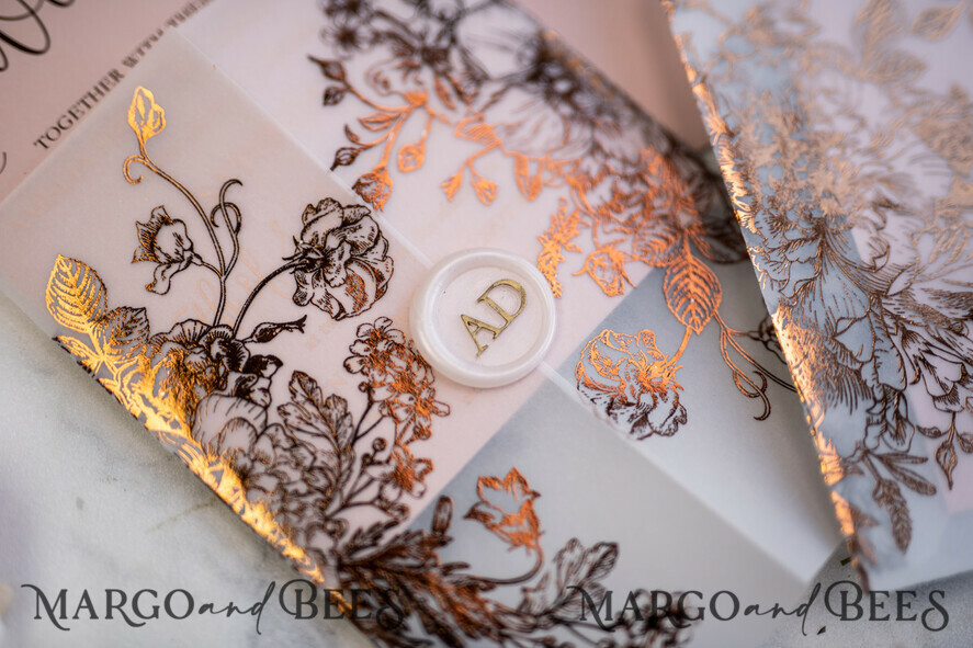 WEDDING INVITATIONS gold / rose gold / silver / glitter Luxury Vellum Gold Foil Wedding Invitations, Elegant Blush Pink Wedding Invitation Suite, Glamour Wedding Cards, Golden Shine Wedding Invitation Suite
