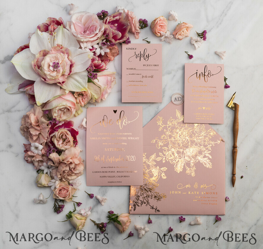 WEDDING INVITATIONS gold / rose gold / silver / glitter Luxury Vellum Gold Foil Wedding Invitations, Elegant Blush Pink Wedding Invitation Suite, Glamour Wedding Cards, Golden Shine Wedding Invitation Suite