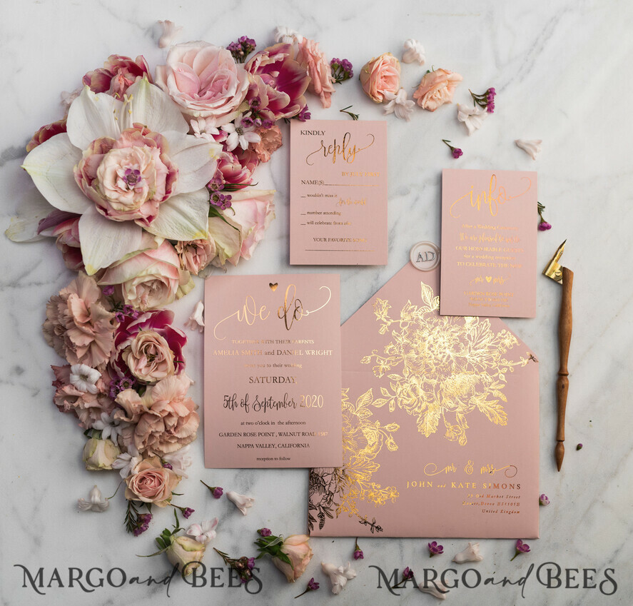 WEDDING INVITATIONS gold / rose gold / silver / glitter Luxury Vellum Gold Foil Wedding Invitations, Elegant Blush Pink Wedding Invitation Suite, Glamour Wedding Cards, Golden Shine Wedding Invitation Suite