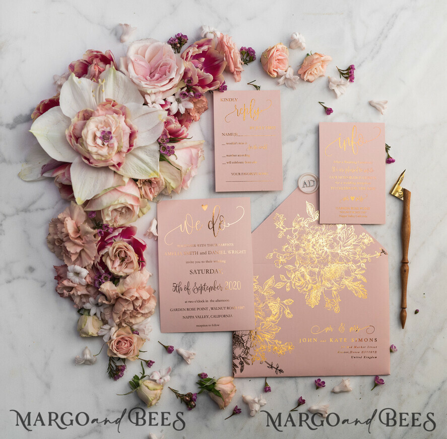 WEDDING INVITATIONS gold / rose gold / silver / glitter Luxury Vellum Gold Foil Wedding Invitations, Elegant Blush Pink Wedding Invitation Suite, Glamour Wedding Cards, Golden Shine Wedding Invitation Suite