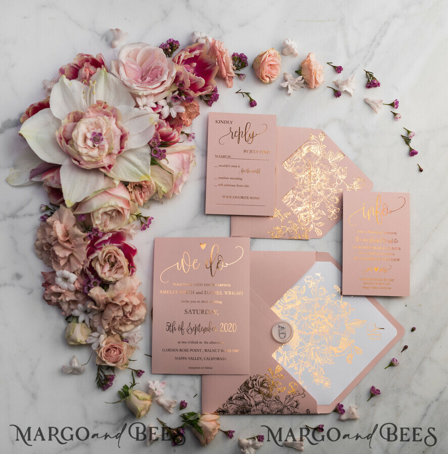 WEDDING INVITATIONS gold / rose gold / silver / glitter Luxury Vellum Gold Foil Wedding Invitations, Elegant Blush Pink Wedding Invitation Suite, Glamour Wedding Cards, Golden Shine Wedding Invitation Suite