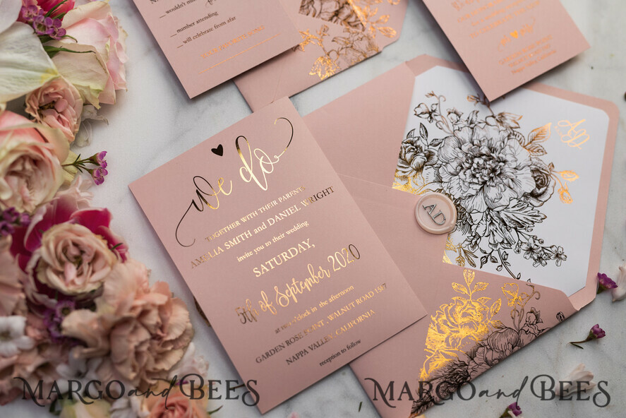 WEDDING INVITATIONS gold / rose gold / silver / glitter Luxury Vellum Gold Foil Wedding Invitations, Elegant Blush Pink Wedding Invitation Suite, Glamour Wedding Cards, Golden Shine Wedding Invitation Suite