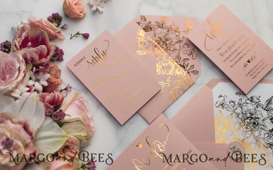 WEDDING INVITATIONS gold / rose gold / silver / glitter Luxury Vellum Gold Foil Wedding Invitations, Elegant Blush Pink Wedding Invitation Suite, Glamour Wedding Cards, Golden Shine Wedding Invitation Suite
