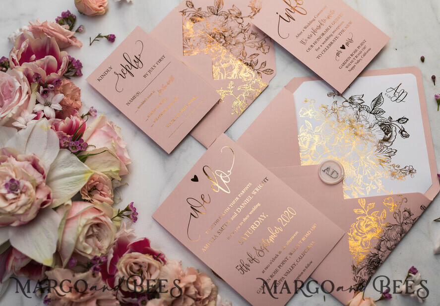 WEDDING INVITATIONS gold / rose gold / silver / glitter Luxury Vellum Gold Foil Wedding Invitations, Elegant Blush Pink Wedding Invitation Suite, Glamour Wedding Cards, Golden Shine Wedding Invitation Suite