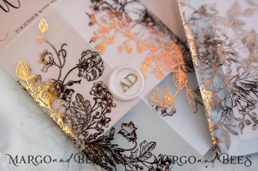 WEDDING INVITATIONS gold / rose gold / silver / glitter Luxury Vellum Gold Foil Wedding Invitations, Elegant Blush Pink Wedding Invitation Suite, Glamour Wedding Cards, Golden Shine Wedding Invitation Suite