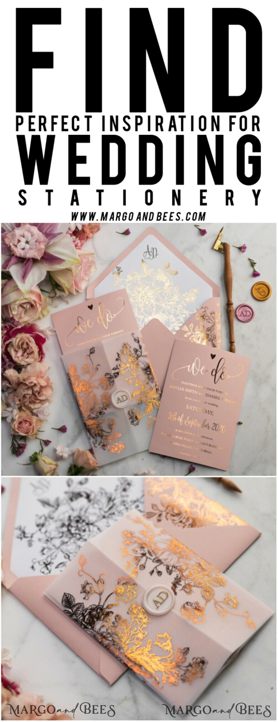 WEDDING INVITATIONS gold / rose gold / silver / glitter Luxury Vellum Gold Foil Wedding Invitations, Elegant Blush Pink Wedding Invitation Suite, Glamour Wedding Cards, Golden Shine Wedding Invitation Suite