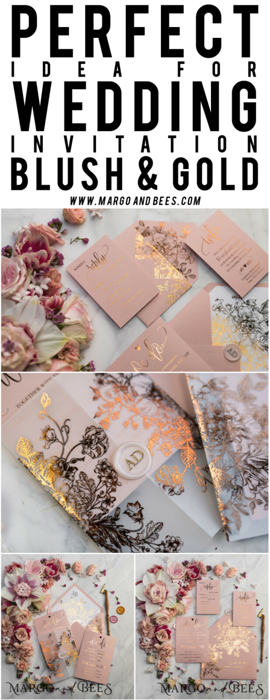 WEDDING INVITATIONS gold / rose gold / silver / glitter Luxury Vellum Gold Foil Wedding Invitations, Elegant Blush Pink Wedding Invitation Suite, Glamour Wedding Cards, Golden Shine Wedding Invitation Suite