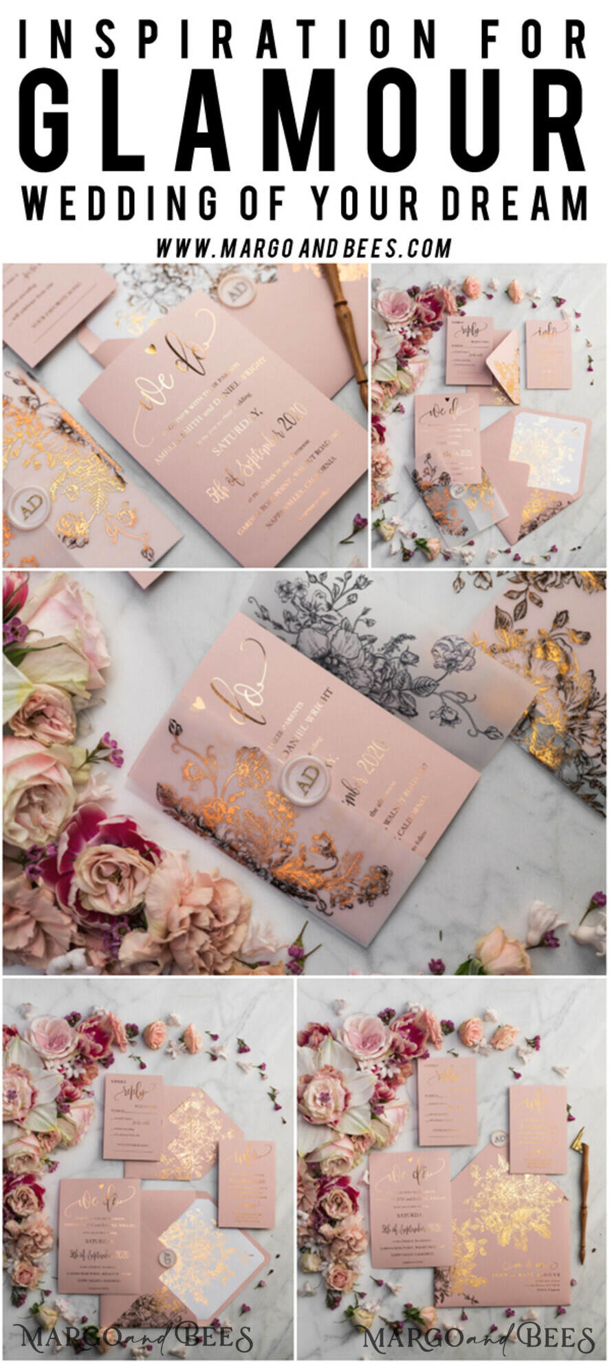 WEDDING INVITATIONS gold / rose gold / silver / glitter Luxury Vellum Gold Foil Wedding Invitations, Elegant Blush Pink Wedding Invitation Suite, Glamour Wedding Cards, Golden Shine Wedding Invitation Suite