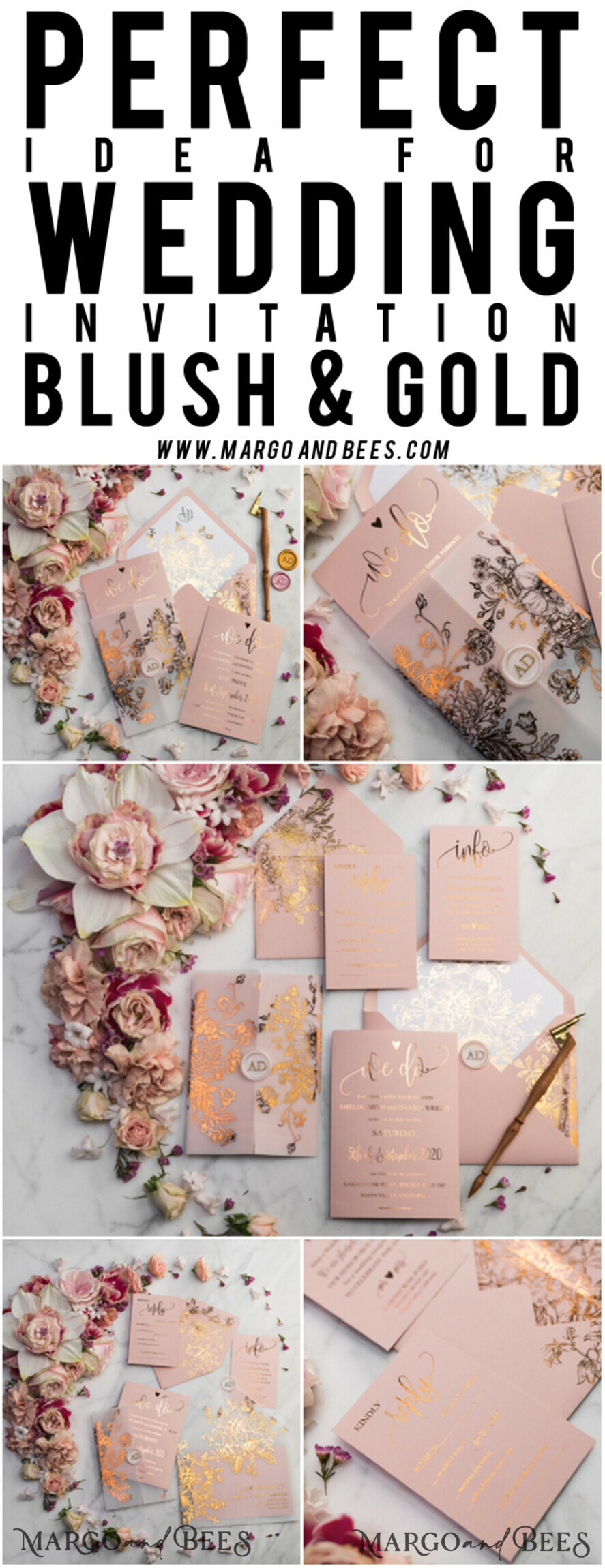 WEDDING INVITATIONS gold / rose gold / silver / glitter Luxury Vellum Gold Foil Wedding Invitations, Elegant Blush Pink Wedding Invitation Suite, Glamour Wedding Cards, Golden Shine Wedding Invitation Suite