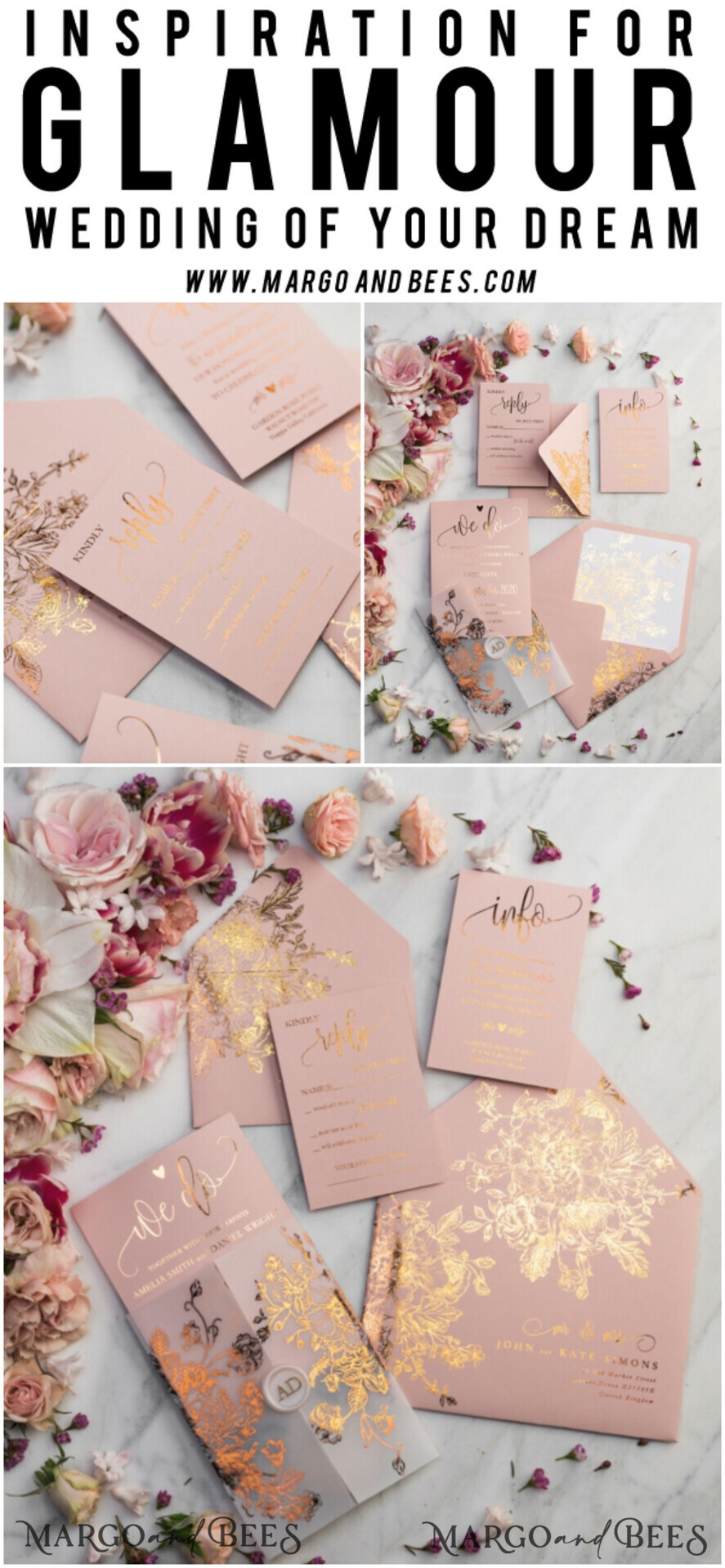 WEDDING INVITATIONS gold / rose gold / silver / glitter Luxury Vellum Gold Foil Wedding Invitations, Elegant Blush Pink Wedding Invitation Suite, Glamour Wedding Cards, Golden Shine Wedding Invitation Suite