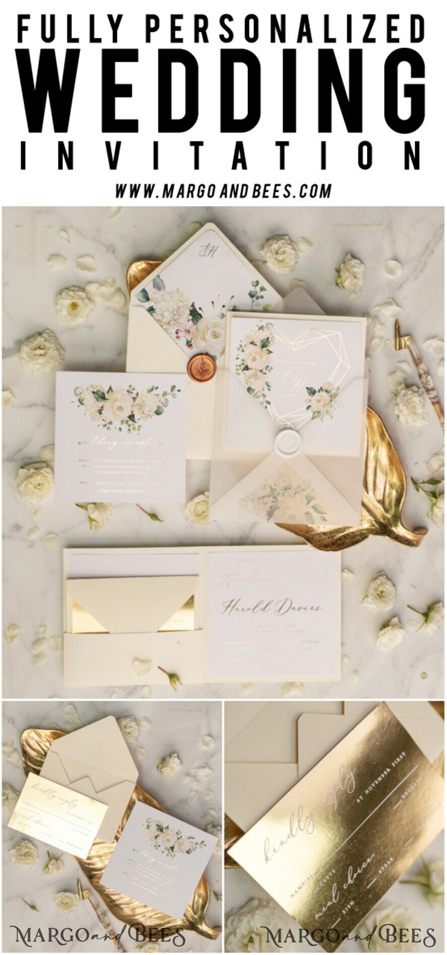 WEDDING INVITATIONS gold / rose gold / silver / glitter Ecru wedding invitations, floral wedding invitations, green lettering, gold mirror paper, ecru and white wedding invitations, white wedding invitations, gold foil print out, gold foil, gold lettering, vellum envelope, pocket wedding invitation, pocket wedding invitations, floral wedding, floral wedding cards, geometric wedding invitations, geometric heart, ecru wedding cards, gold mirror paper