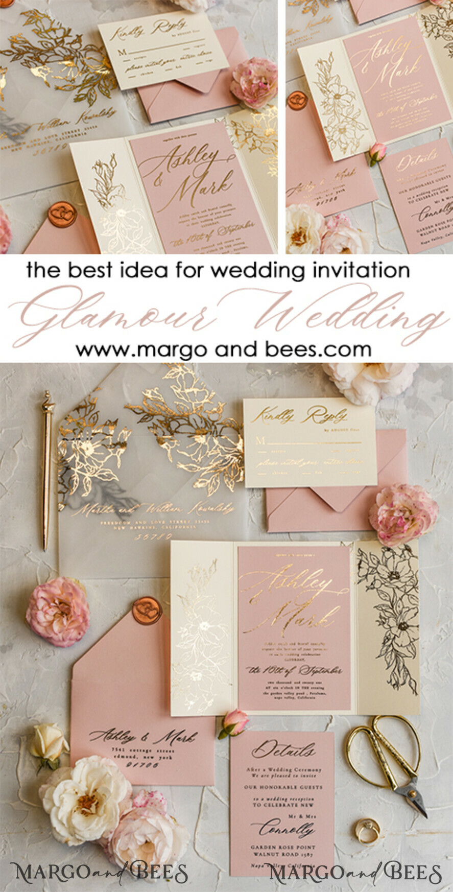 WEDDING INVITATIONS gold / rose gold / silver / glitter Bespoke wedding invitation, Glamour Wedding Invitations • Glitter Shine Wedding Invitation Suite • Luxury Wedding Cards